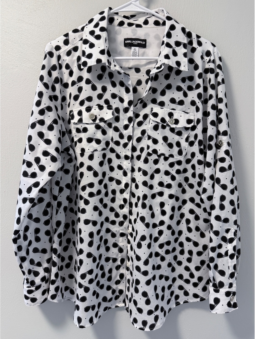 Karl Lagerfeld Black and White Sunglasses Blouse size L - Picture 2 of 7